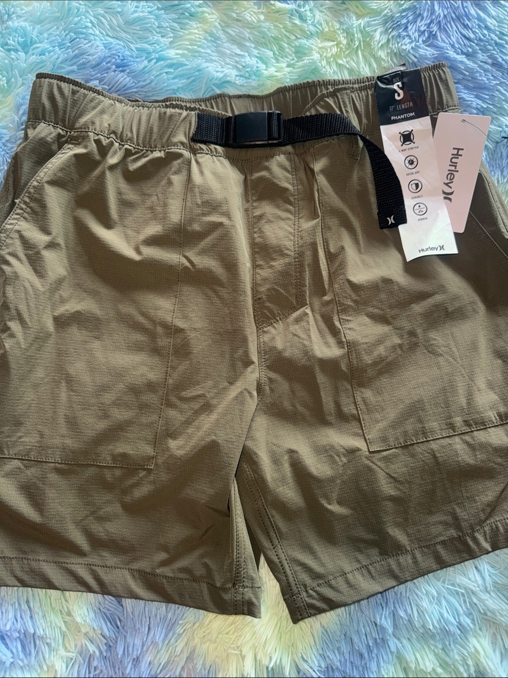 Hurley Men's Olive Utility Athletic Shorts with Web Belt